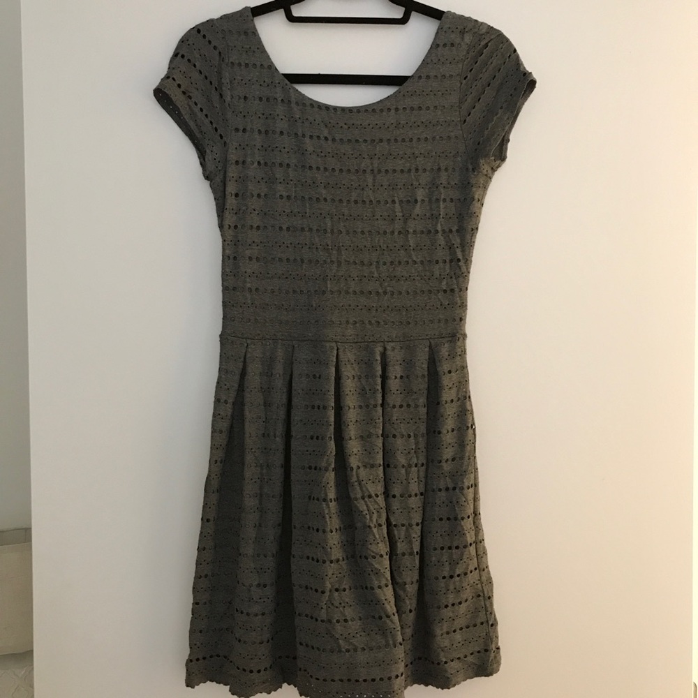 Aqua Scallop Detail Gray Dress, Scoop back, Size S